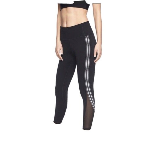 Athleta Small Side Stripe Salutation 7/8 Tight Black White Mesh Piecing Yoga - Picture 1 of 5